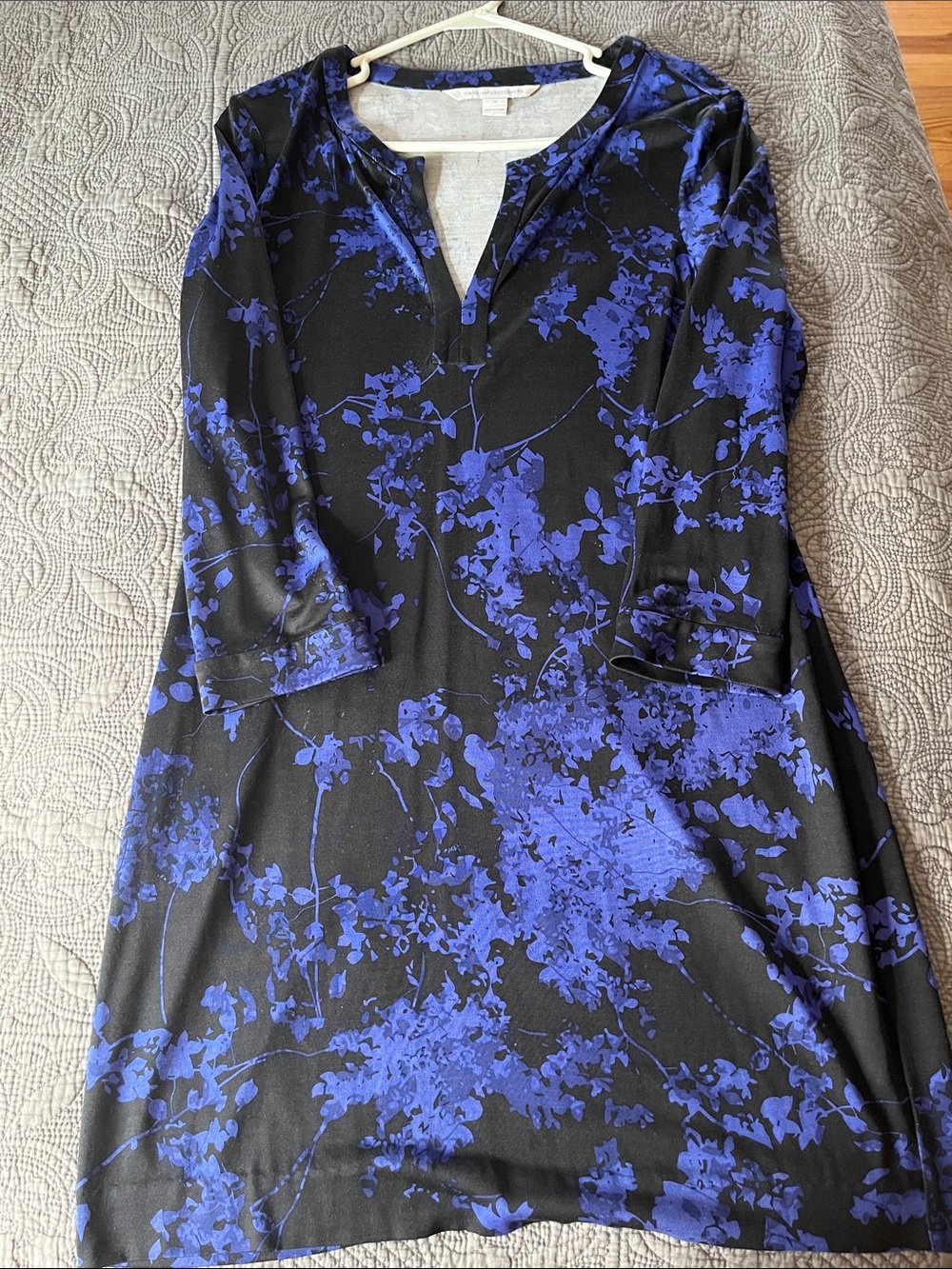 DVF black and Royal Blue Floral Shift Dress